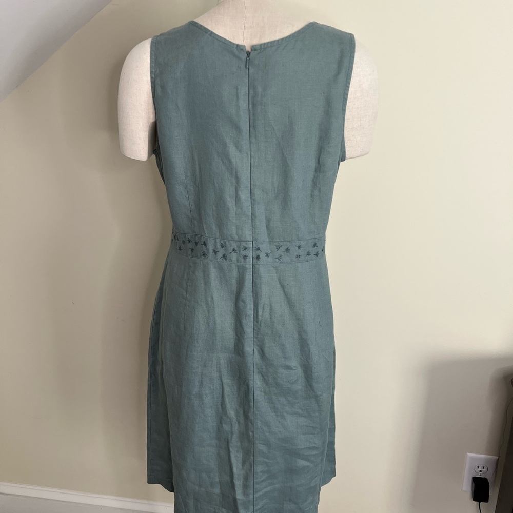 L.L. Bean Sleeveless Teal Dress with Embroidered Waist - Picture 2 of 6